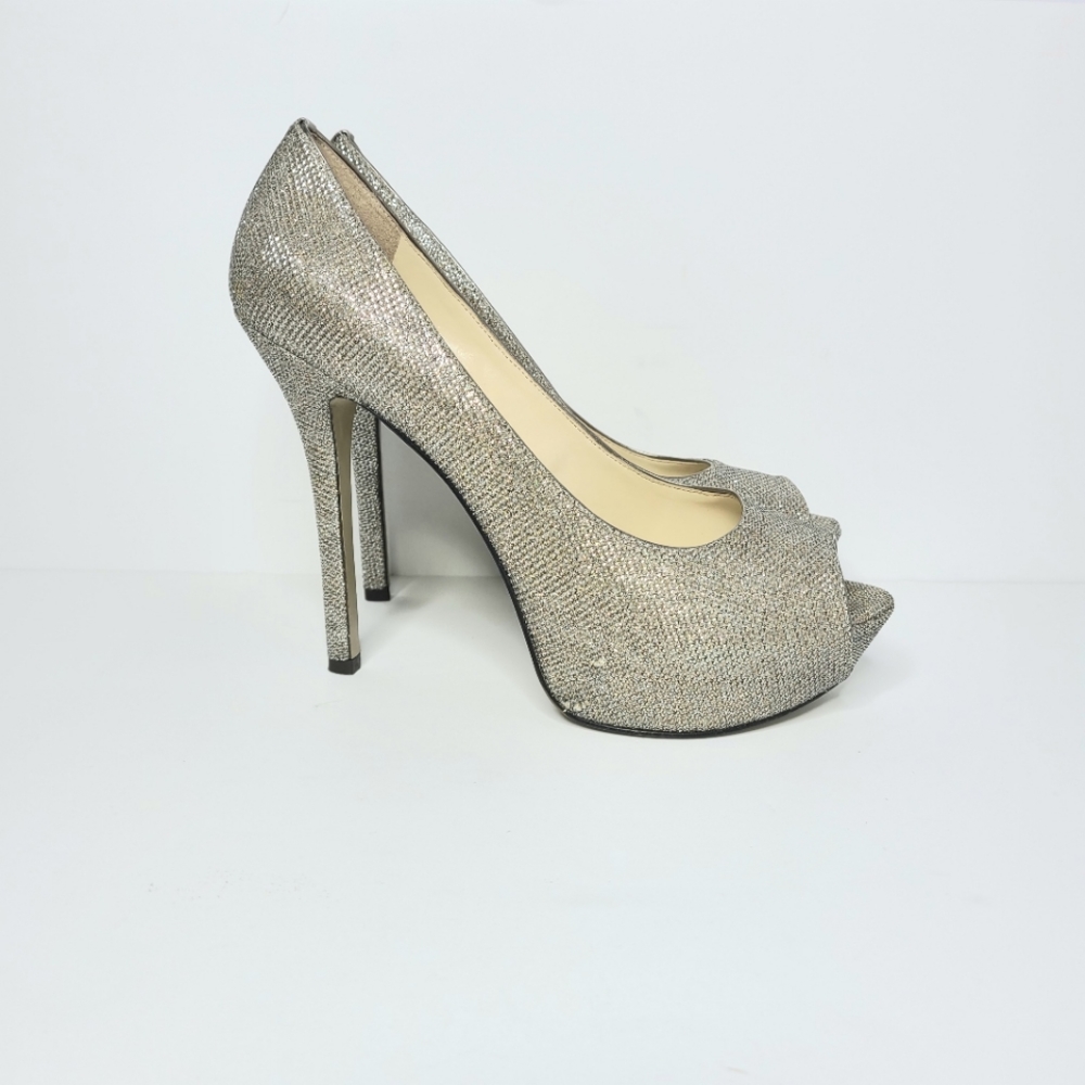 Enzo Angiolini Eatanen Gold Silver Glittery Shimmer-Effect Platform Open Toe P…